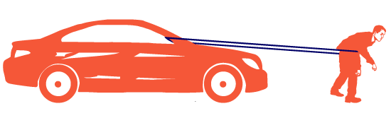 Auto, das von einem Mann gezogen wird